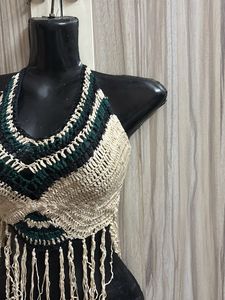 Boho Crochet Halter Top with Fringe