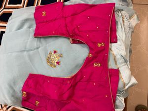 skyblue chiffon gotta patti hand worked with blous