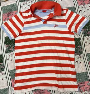 Izod Red & White Striped Polo