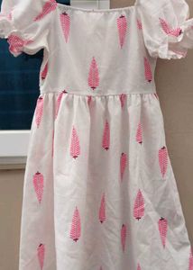 White & Pink Leaf Print Dress