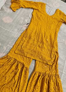 Mustard Sharara Suit Fully Embroidered