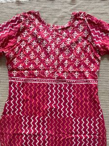 Red Printed Straight Kurta