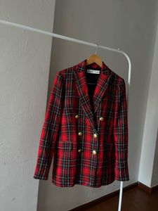 ZARA RED Checked Double Breasted Blazer
