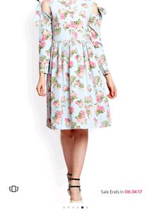 Floral Crepe A-line Cold-shoulder Dress with