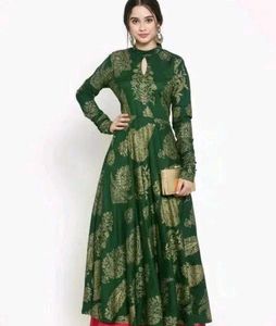Emerald Green & Gold Anarkali Dress