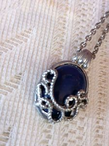 Elegant Blue Stone Pendant Oxidised Necklace