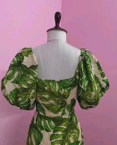 Tropical  Leaf Print Maxi Dress