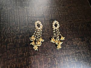 Gold &amp; Pearl Earrings And Ear Chain Set