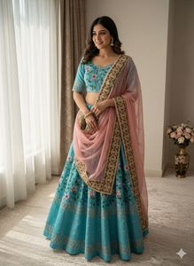 Blue Floral Embroidered Lehenga