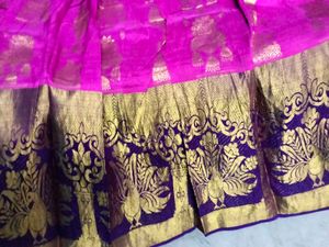 Pink &amp; Gold Silk Lehenga Skirt