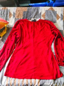 Red Beaded Long Sleeve Top