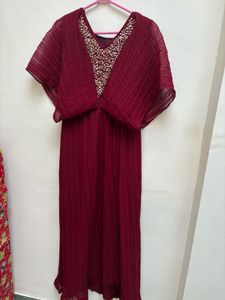 Elegant Burgundy Embellished Gown