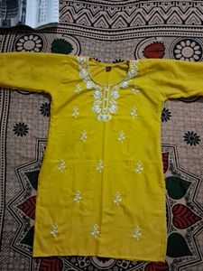 Yellow Embroidered Kurti