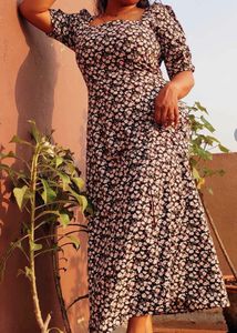 Black Floral A-line Dress