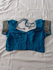 Teal Embroidered Sari