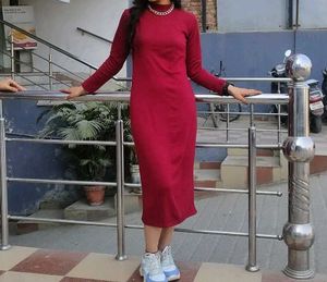 Burgundy Turtleneck Midi Dress