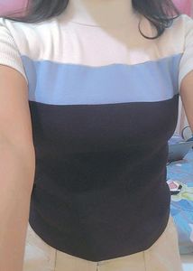 White And Blue Crop Top