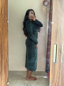 Christmas Green Shimmery Front Slit Dress