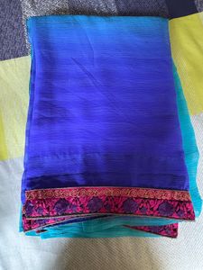 Blue &amp; Teal Embroidered Saree