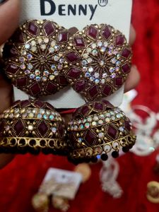Maroon Jhumka Earrings