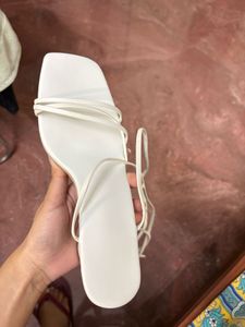 White Lace Up  Block Heels