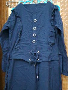 Navy Blue Dress with Lace-Up Detail