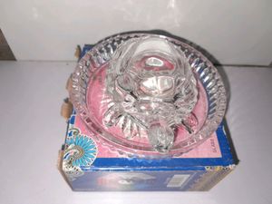 Glass Crystal Turtle Tortoise with Plate