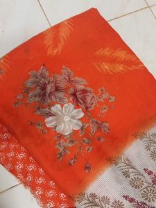 Orange Floral Dupatta