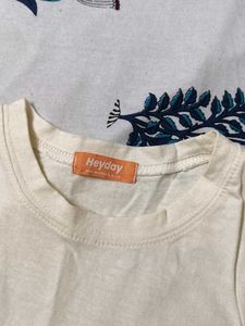 Heyday Women Cream Cotton Printed Regular Tshirt