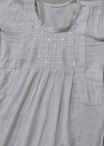 White Pure Cotton🤍With Thread Work Kurti