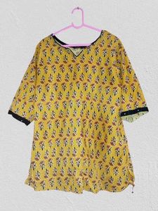 Yellow Floral Printed Tunic Kurti