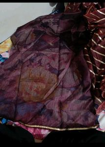 New  Maroon Striped saree with attached blouse pie