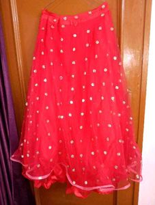 Red Lehnga Set In Net Fabric