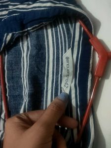 Navy Blue Striped Button-Down Shirt