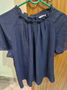 Elegant Navy Blue Ruffle Top
