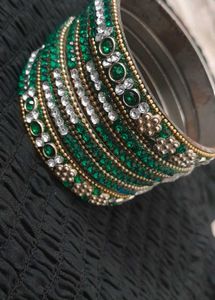 Bangles with Green And White Stones