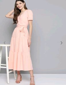Peach Tiered Midi Dress