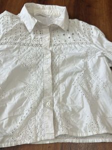 Zara cotton pure white crop shirt