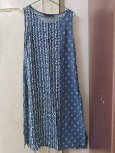 Indigo Ikkat Printed Sleeveless Kurta