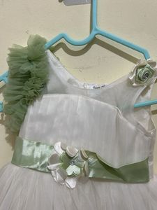 Elegant White &amp; Green Party Dress