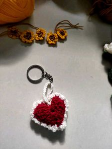 Crochet Ruffle Heart Keychain