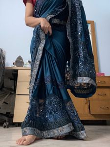 Satin And Net Saree