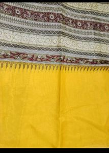 Yellow &amp; Beige Printed Saree