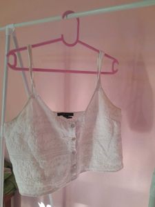 White Embroidered Crop Top