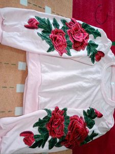 Floral Embroidered Pink Sweatshirt