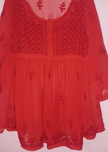 Georgette Chickankari Work Short Kurti Free Size
