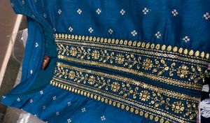 Embroidered Navy Blue Kurta
