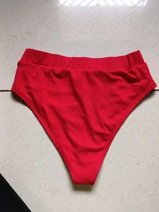 Red Ribbed High-Waisted Bikini Bottoms