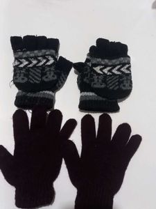 Two Pair Gloves For 10 Years Kids