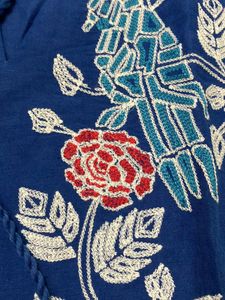 Blue Embroidery Linen Top